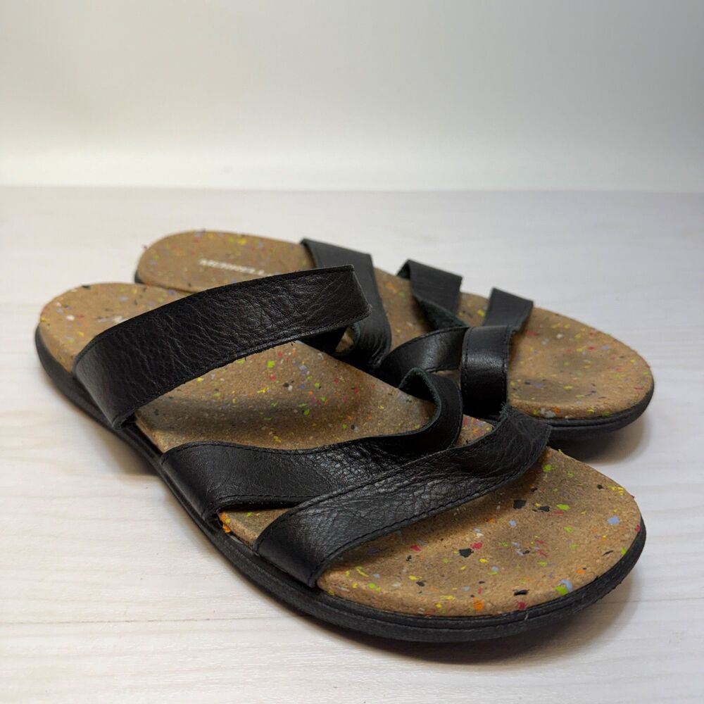Merrell Napa Valley Womens Size 11 Leather Sandal Dark Malbec Black Flat Slide
